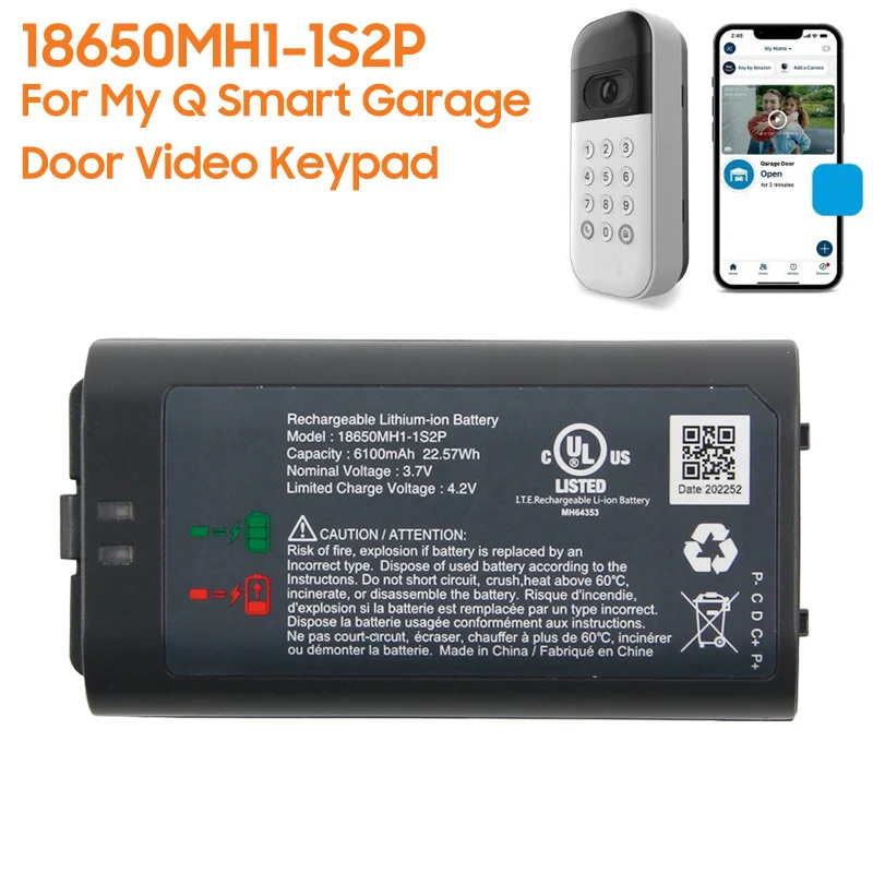 

New Replacement Battery 18650MH1-1S2P For My Q Smart Garage Door Video Keypad Rechargeable Batteries 6100mAh