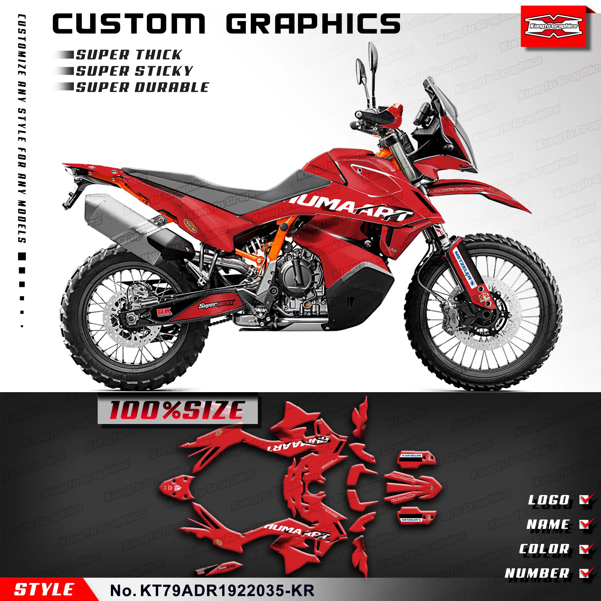 KUNGFU GRAPHICS Racing Sticker for KTM 790 890 Adventure R 2019 2020 2021 2022 Red, Style No.KT79ADR1922035-KR