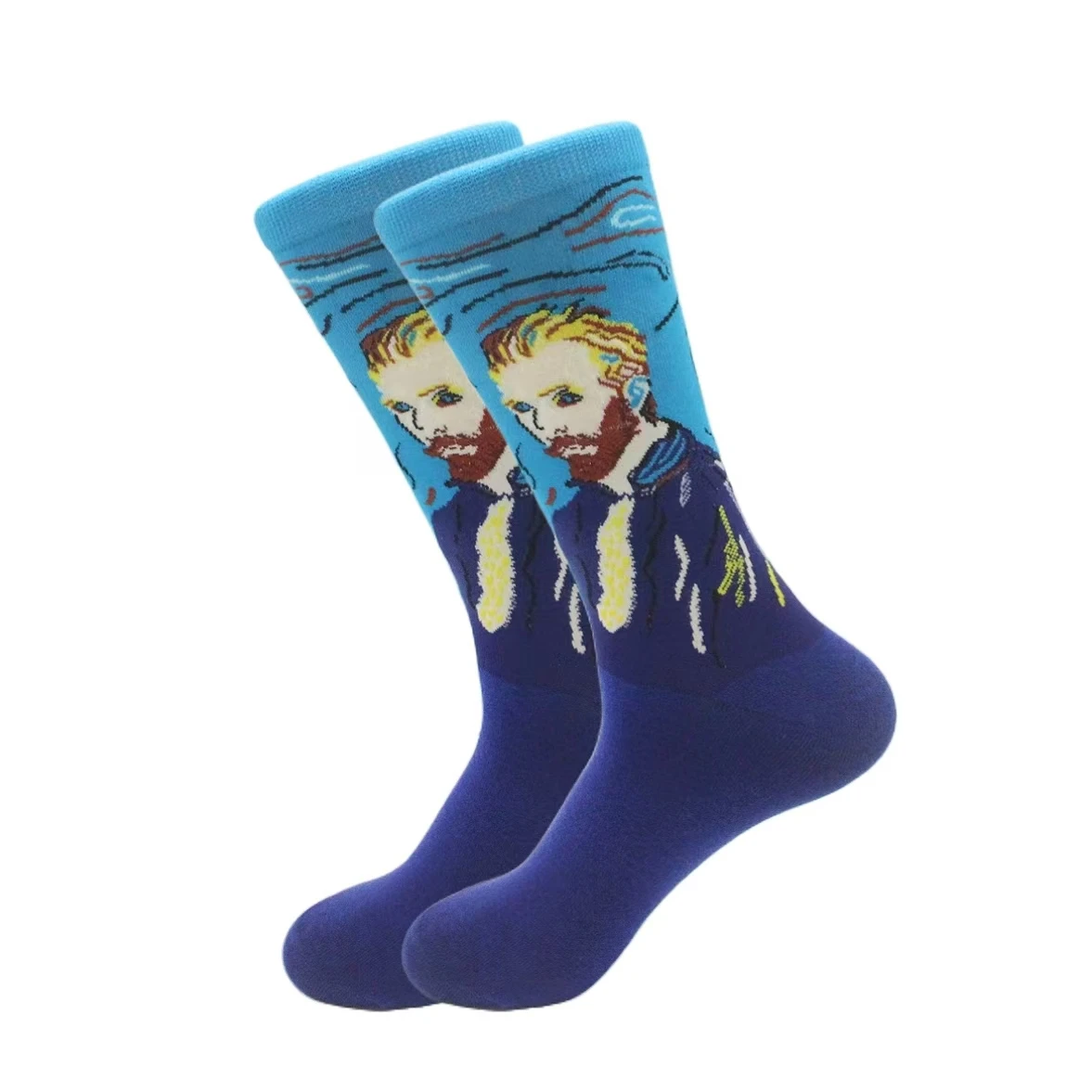1 pair of European and American trendy socks with personalized street fashion oil painting series socks image 3
