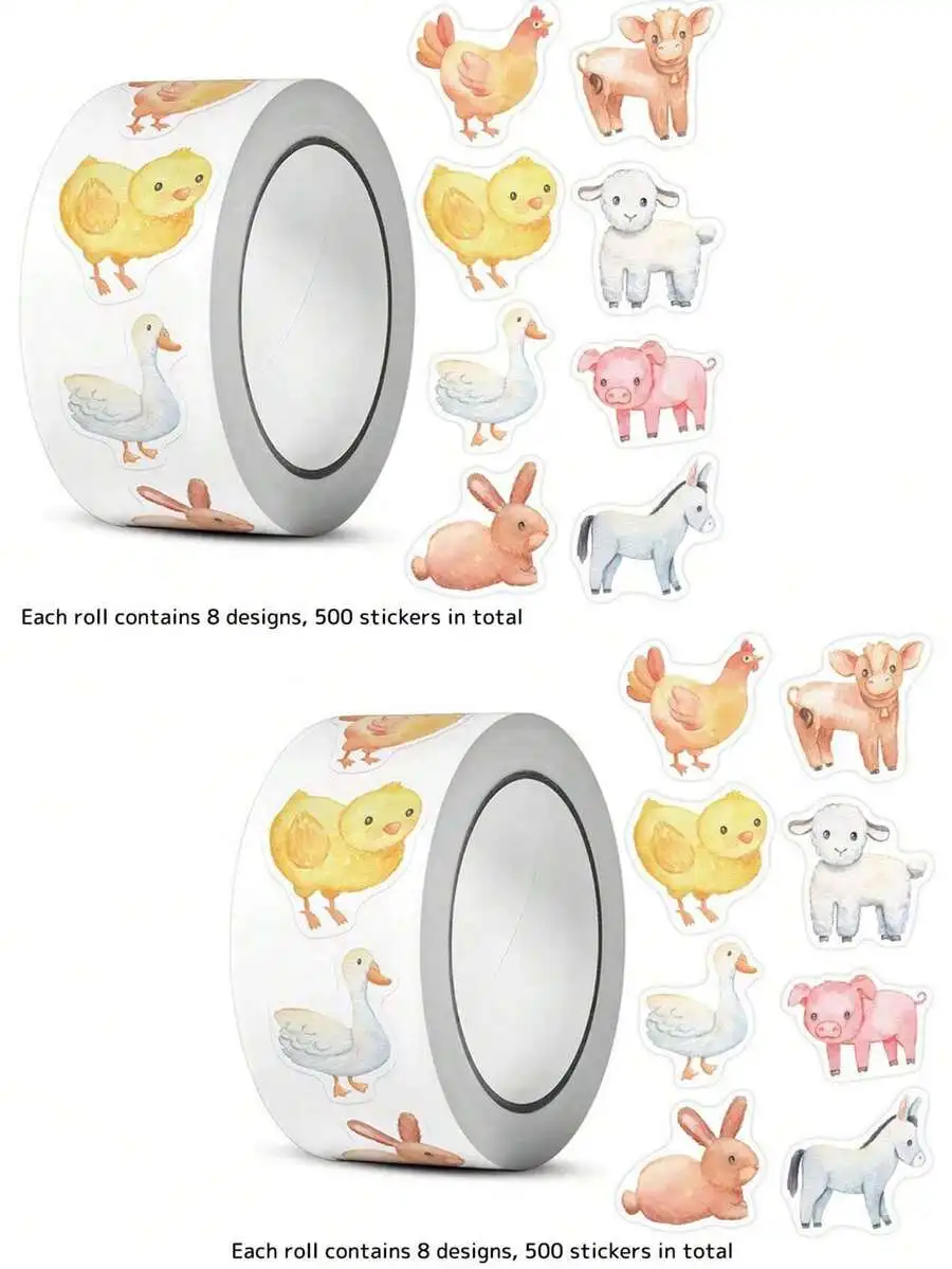 

500pcs Farm Animal & Dinosaur Sticker Roll, New Gift Decoration Labels Reward Stickers Stationery