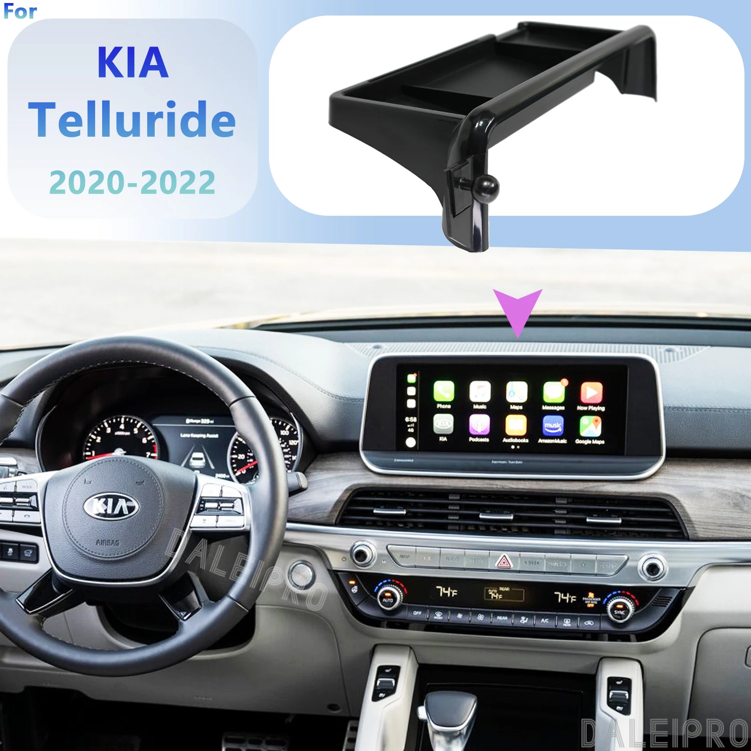 Para kia Telluride 2020 2021 2022 suporte do telefone caixa de armazenamento organizador do carro carregamento sem fio montagem do telefone do carro T