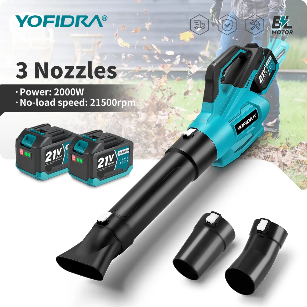 YOFIDRA Bürstenloser Elektrischer Luftbläser 2000W Kabelloser Schnee-, Staub- und Laubbläser Leistungsstarkes Reinigungsgerät für Makita 21V Akku
