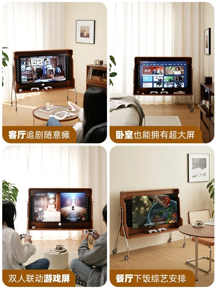 Mobile TV set bracket solid wood small apartment bedroom vintage TV cabinet simple living room TV stand home