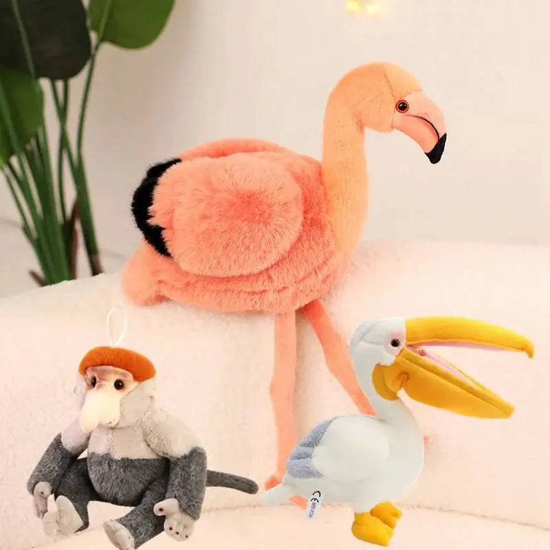 

Animal Series Adorable Plush Toy Proboscis Monkey Pelican Flamingo Stuffed Zoo Souvenir Home Decro