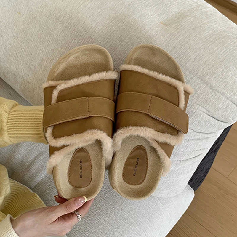 منصة النعال الفراء أحذية نسائية موضة أحذية الثلوج غير رسمية 2025 الخريف المشي المنزل الوجه يتخبط العلامة التجارية الجديدة مريحة Mujer Sandalias #5