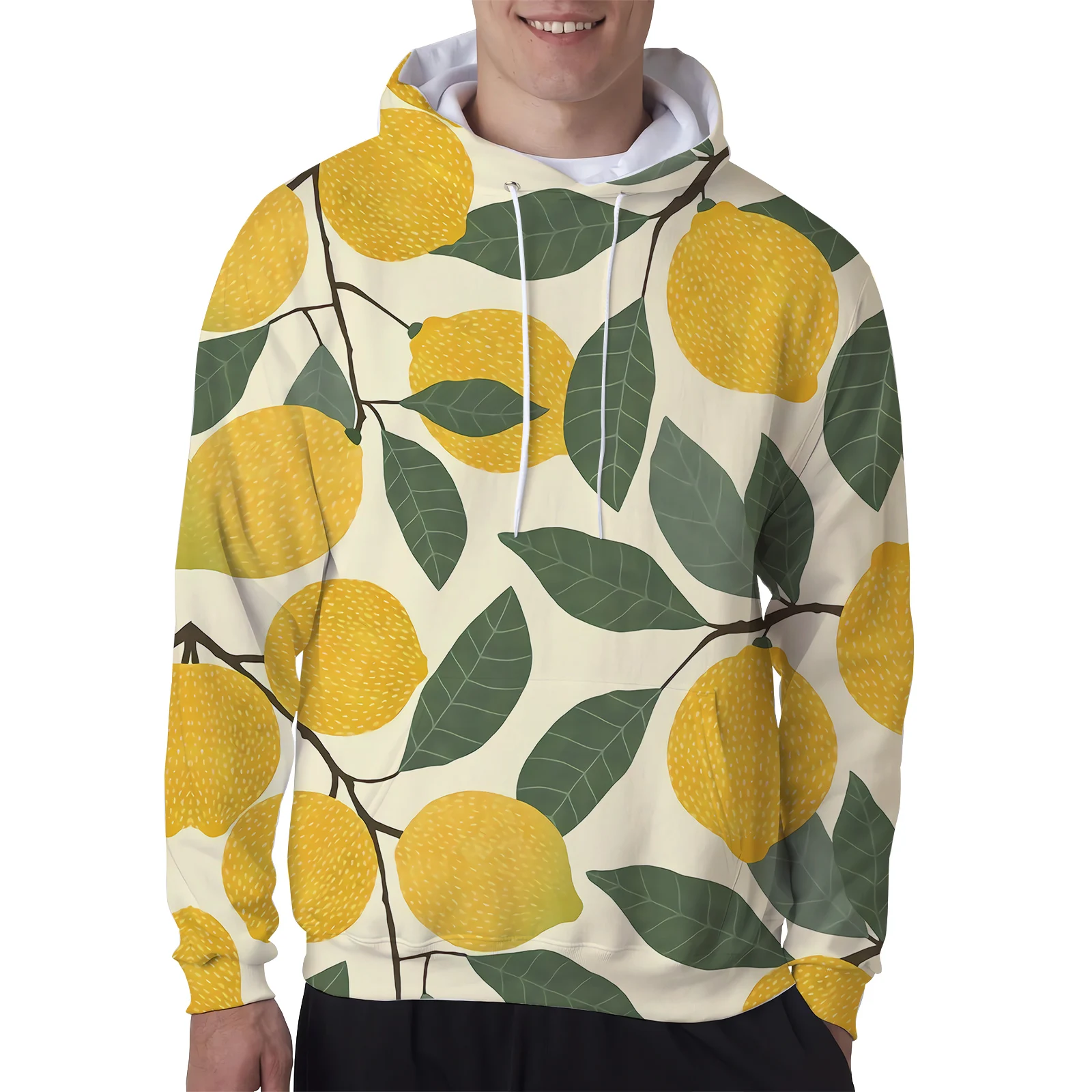 HX Fashion Mens Hoodies Yellow Plant Lemon Leaves Printed Sweatshirts Zip Jacket Coat Casual Men Women Clothing Dropshipping