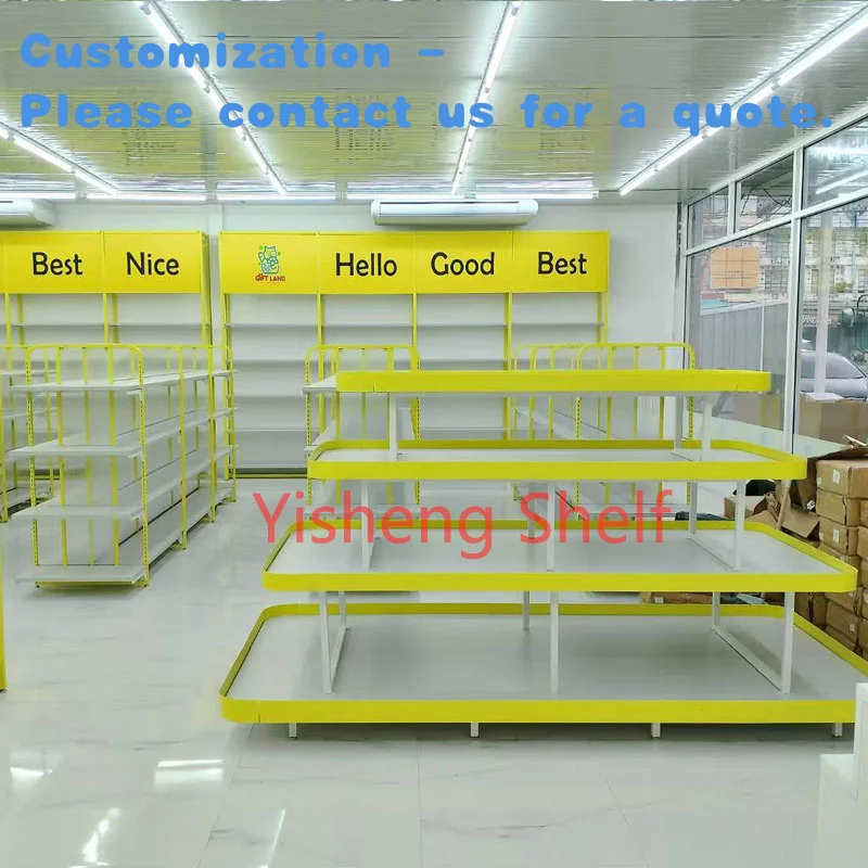 

custom.Chain 2yuan Supermarket Rack Display Stand Shelves Metallic Freestanding Light Duty Luxury Daily Necessities Promot
