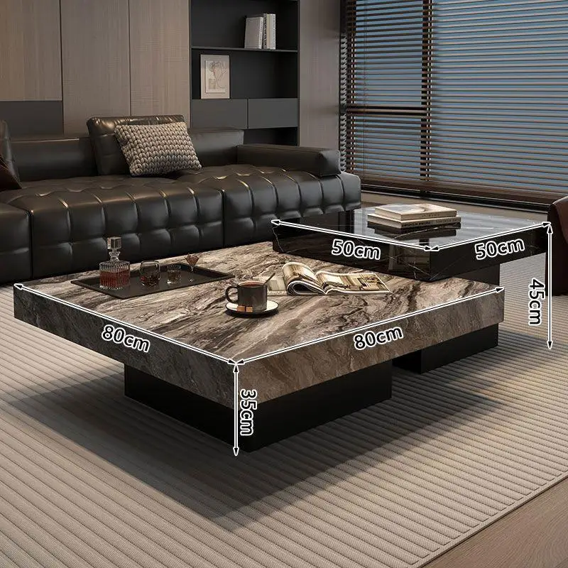 Italian Simple Rock Slab Coffee Table Modern Light Luxury Living Room Household High-end Small Apartment Square Combination With