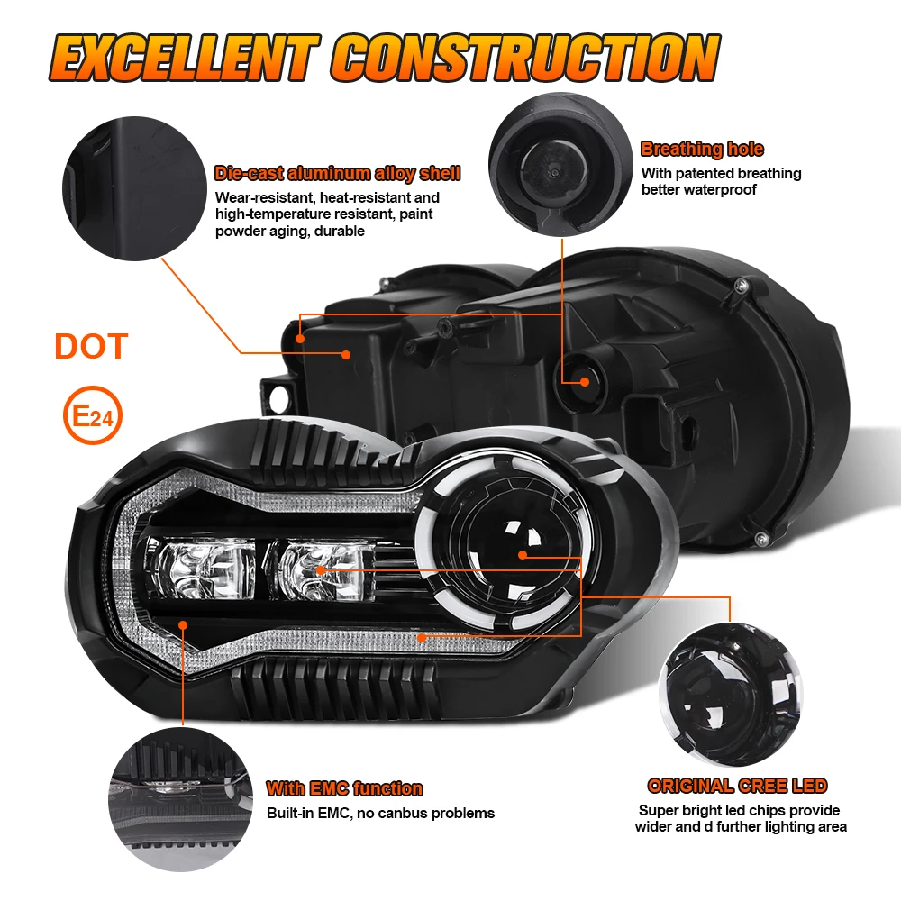 最新のledフロントヘッドライトbmw R1200gs冒険bmw 1200 gsアクセサリーadv 2004-2012 hi/lo ledライトオートバイsupermoto