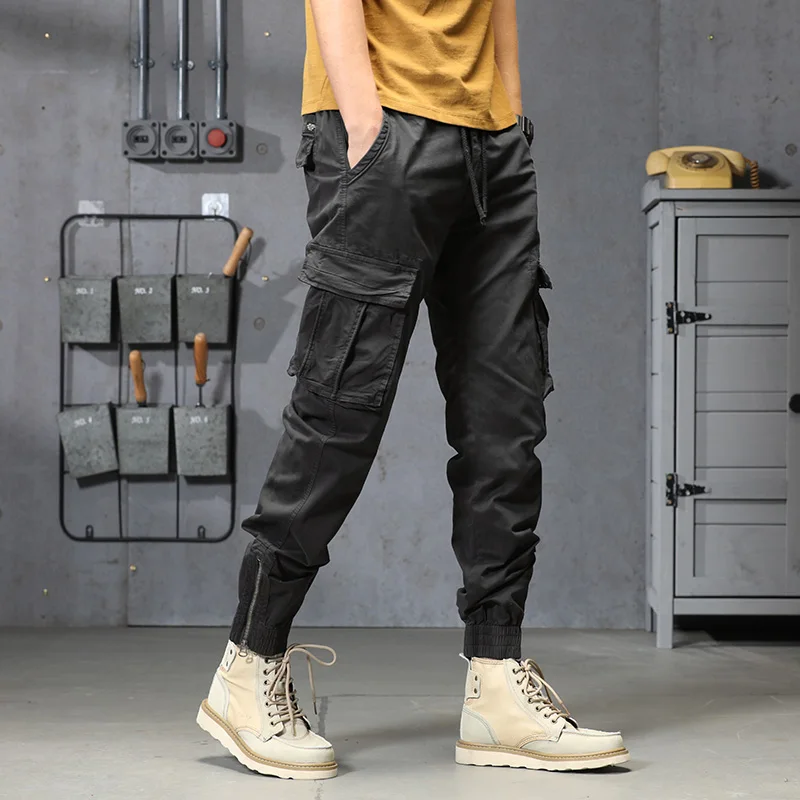 Men Summer New Cotton Fashion Casual Elastic Pant Men Outdoor Quick Dry Multi Pockets Tactical Trousers Men Loose Cargo Pant Men