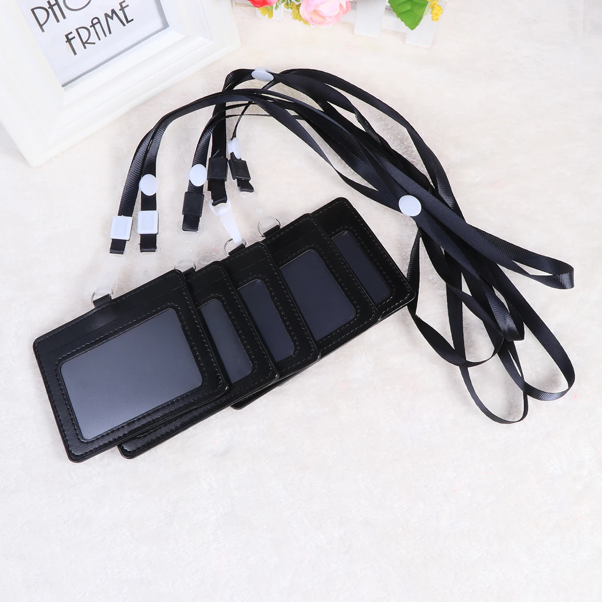 

5pcs ID Holder Card Cover Student Employee Sling Student Id Holder Badge Case Certificate Set Lanyard PU