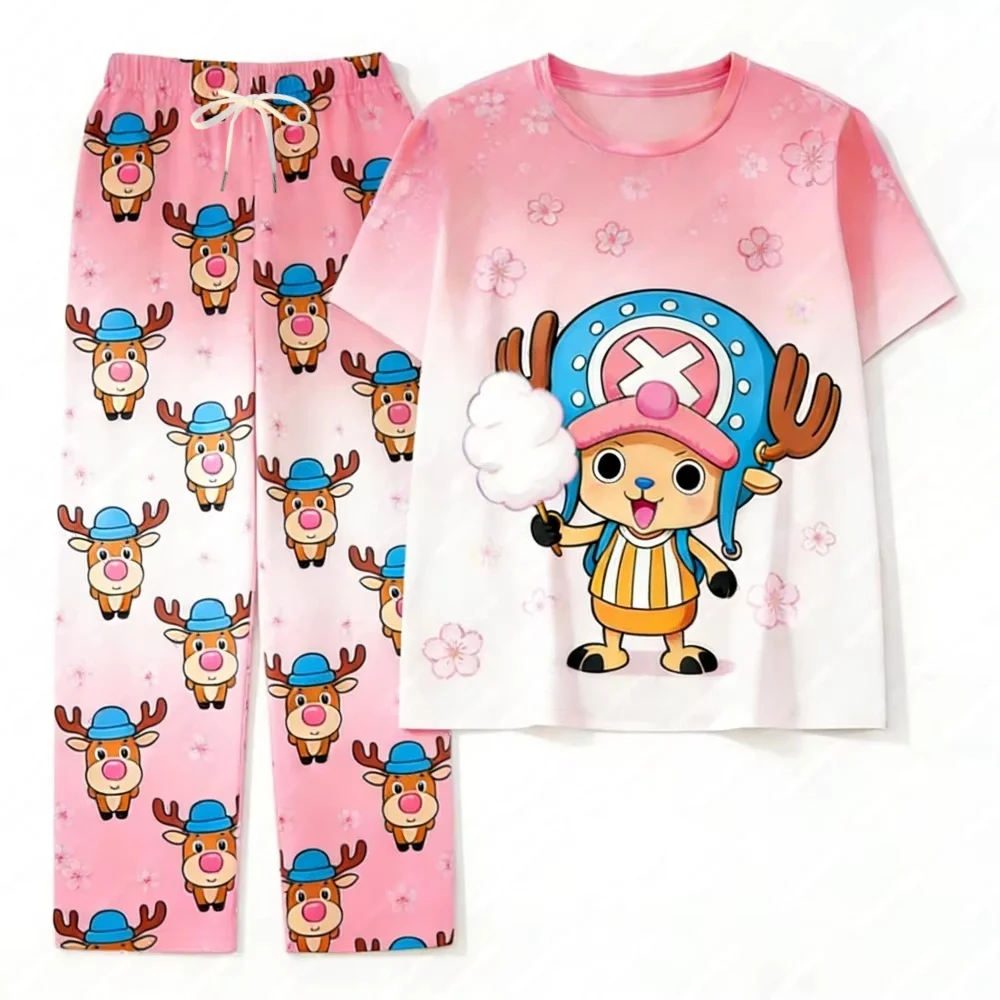 2026 One Piece Pirate King Luffy Suit Pajamas Pants for Men's Shirts Women Y2k T-shirts And Pants Set Kids Tshirt Set