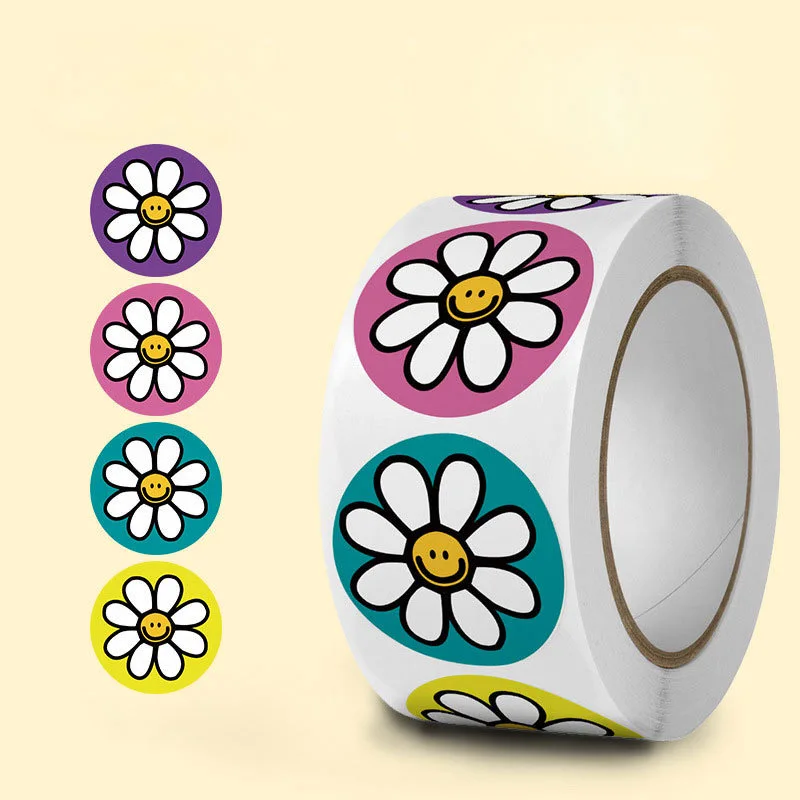 500pcs Flower Stickers Paper Cute Cartoon 1inch Reward Sticker Round Flower Seal Adhesive Labels for Journal Handmade Gift