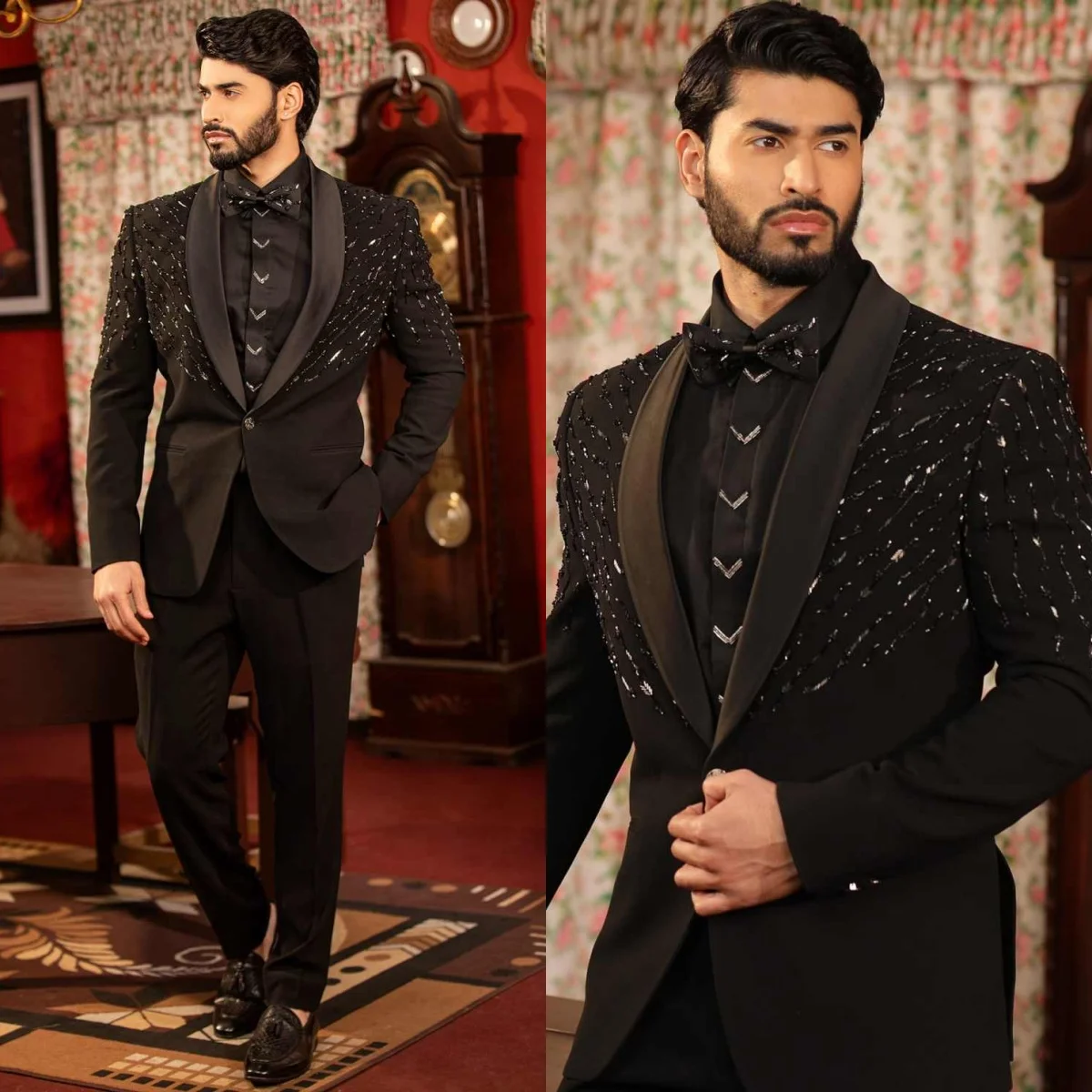 

Stylish Sequins 2 Pieces Men Wedding Suits Shawl Lapel Single Breasted Tuxedos Beading Classic Fit Business Party Customized