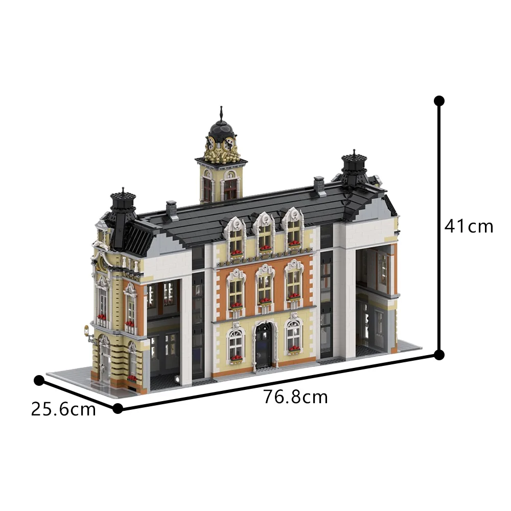 Gobricks MOC Town Hall Modular Building Blocks รุ่น Town Hall สถาปัตยกรรมเมือง Street View อิฐประกอบของเล่นเด็กของขวัญ