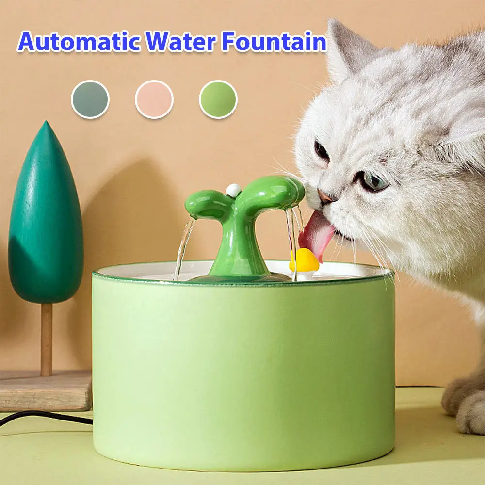 1.5L Sapling Ceramic Cat Water Dispenser Electric Automatic Flow Cycle Dog Drinking Feeding Small Medium Kitten Puppy Pet Bowl