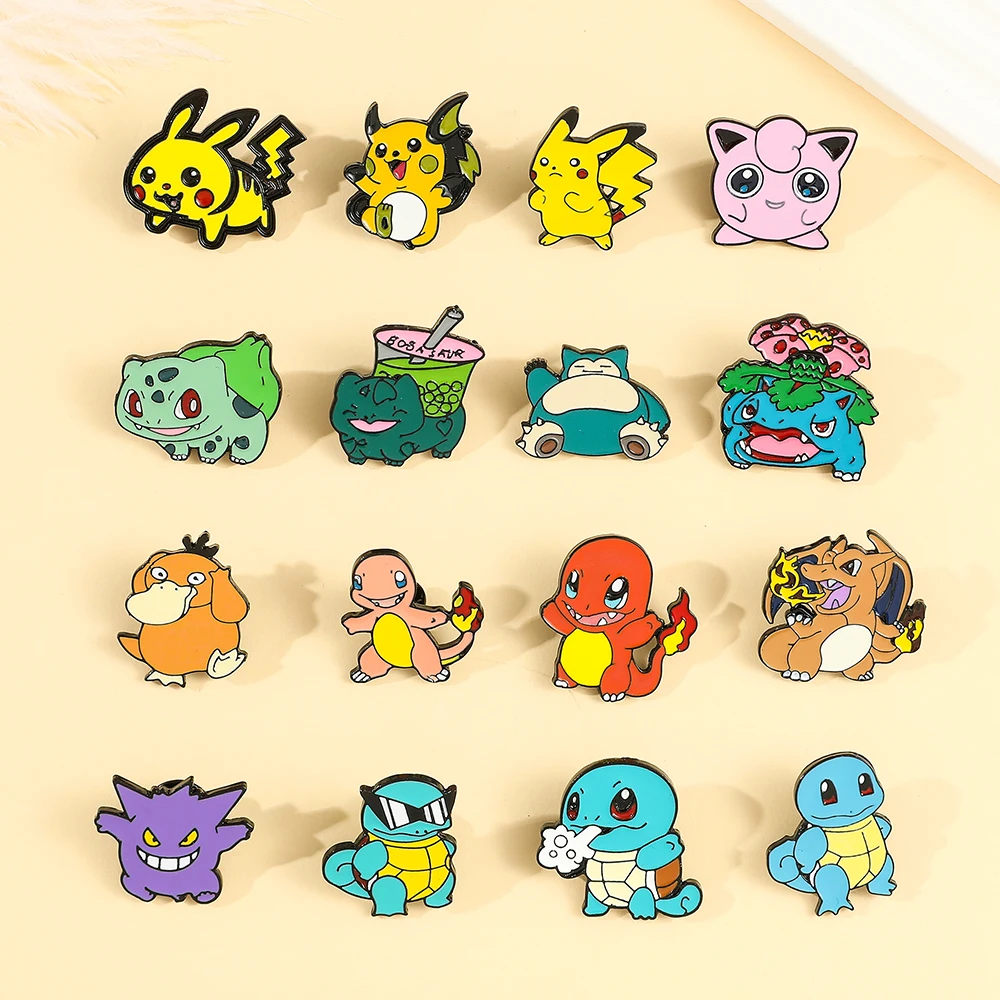 Anime Brooch Cosplay Cute Pikachus Squirtle Metal Badge Enamel Brooch Jacket Lapel Pin Decoration Jewelry Accessories