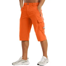 Men's Quick Drying Cropped Pants Solid Color Casual Pocket Cargo Pants Breathable Lightweight Outdoor Sports Shorts