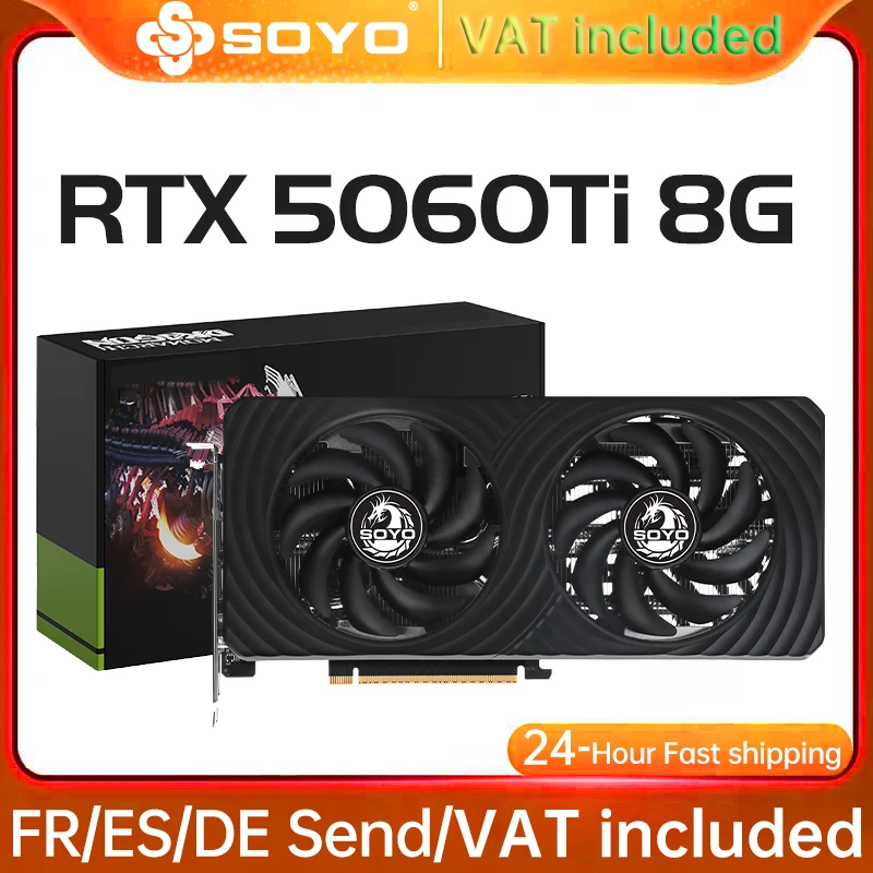 Carte graphique de jeu SOYO RTX5060TI 8G NVIDIA GeForce RTX 5060Ti 128 bits GDDR7 8 broches PCI Express 5.0 ‌   Composants d'ordinateur de bureau