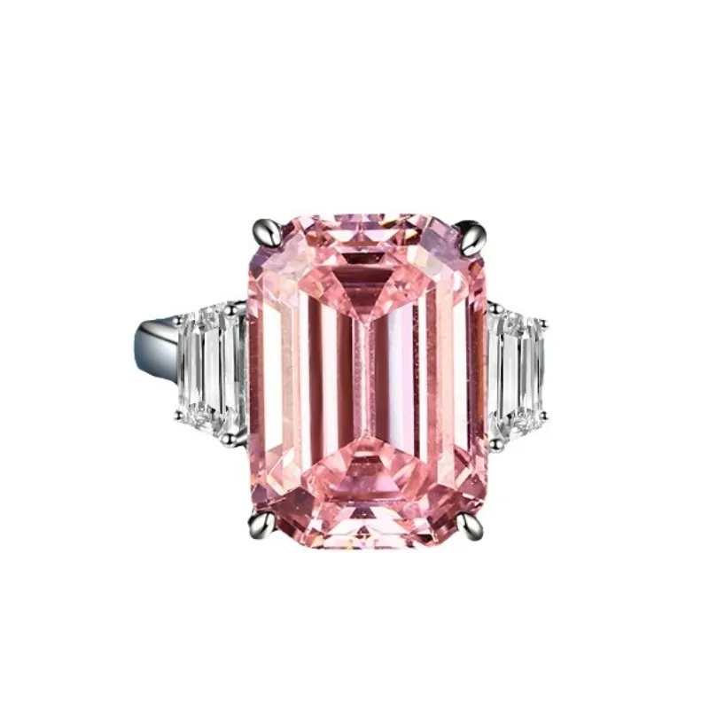 LENNIK S925 Sterling Silver Cross-border Accessories Large Rectangular Red Zircon Ring Women's Ring Women's Wedding Diamond Ring