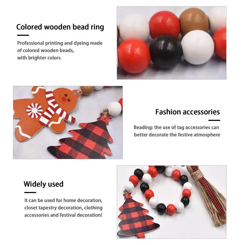 Wood Beads Garland With Tassels Wood Bead Santa Claus Garland  Hemps Rope With Tassel Wall Hanging For Christmas Wedding Decor