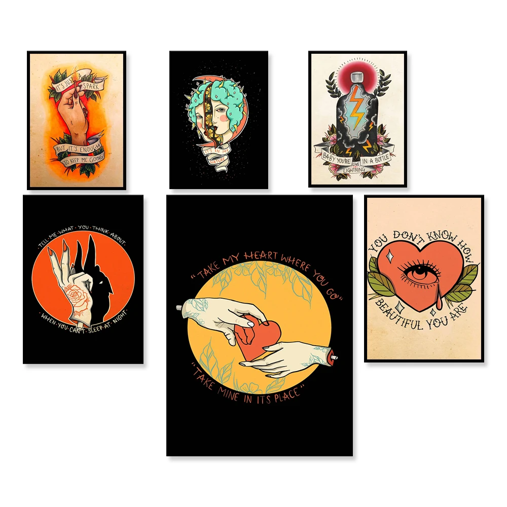 Electric Love - Illustration Art Print Bottled American Neo-Traditional Tattoo Information, Tattoo Parlor Decor