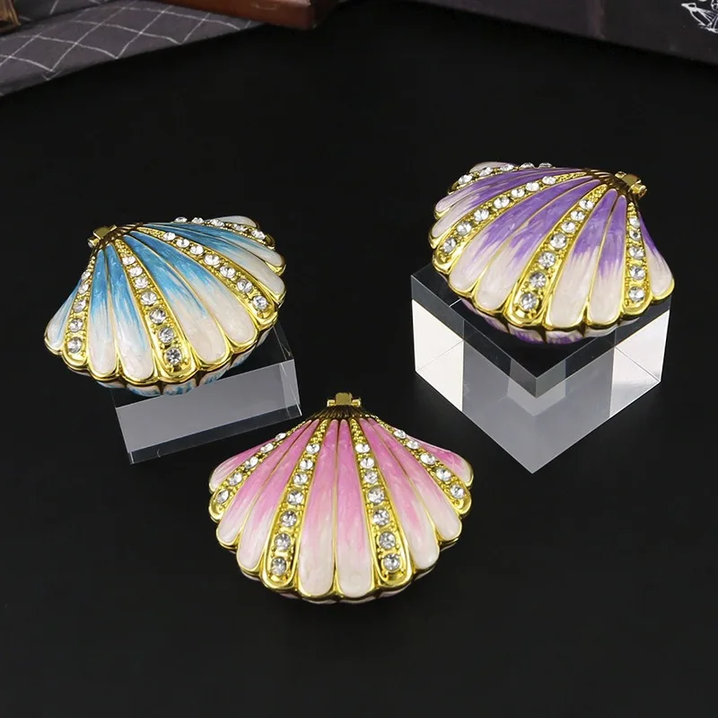 Birthday Gift Jewelry Box Enamel Shell Jewelry Storage Box Craft Large Jewelry Box Metal Decorative Boxes Fashion Home Decor