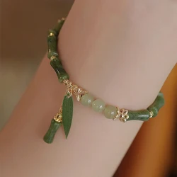 Chinese Style Green Bamboo Bracelet Bamboo Shape Leaf Imitation Jade Bracelet Classic Fashion Leaf Pendant Bracelet
