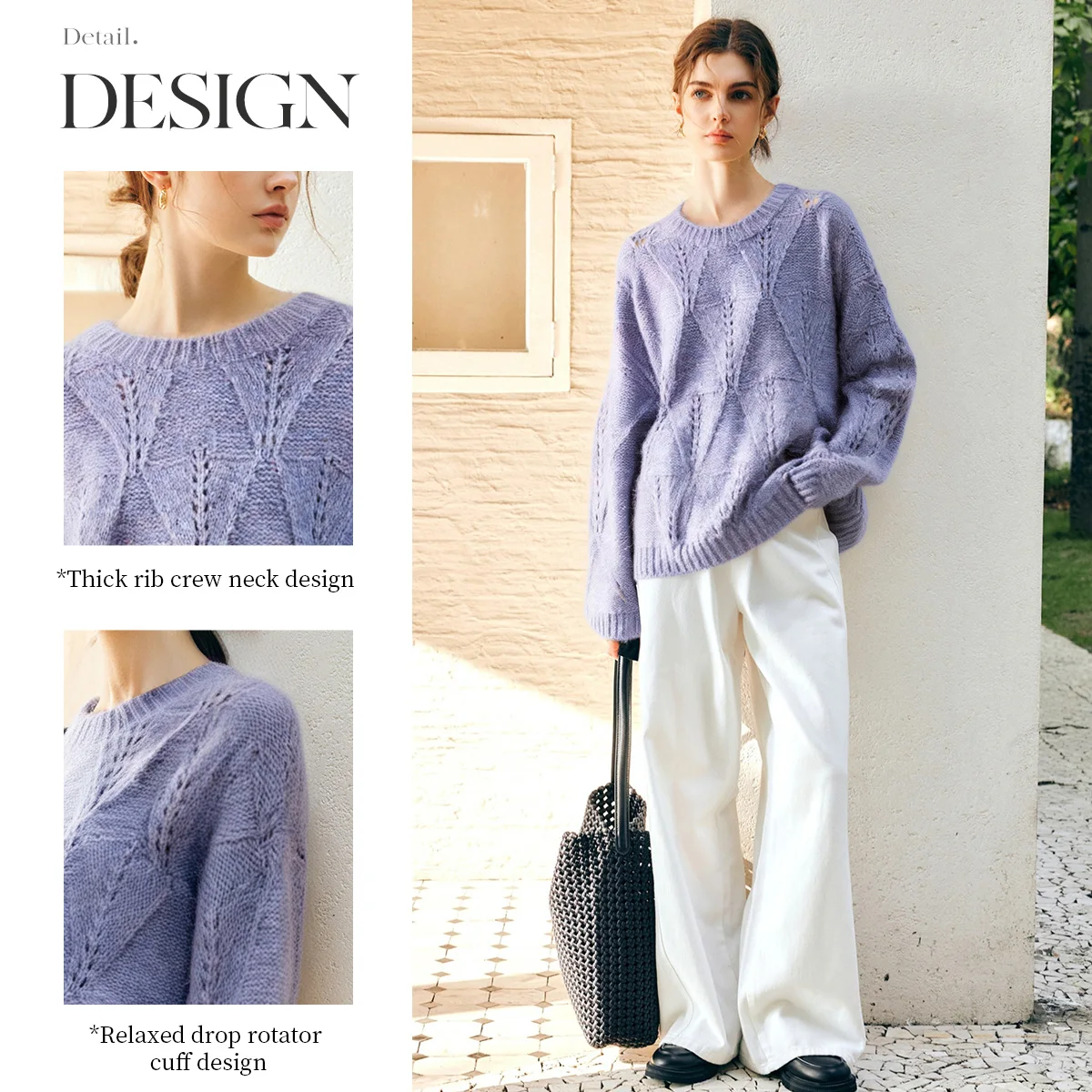 OLrain Women's Casual Sweaters 2025 Autumn New in Solid O-neck Diamond Jacquard Pullovers Commute Loose Knitted Tops O57QM001060