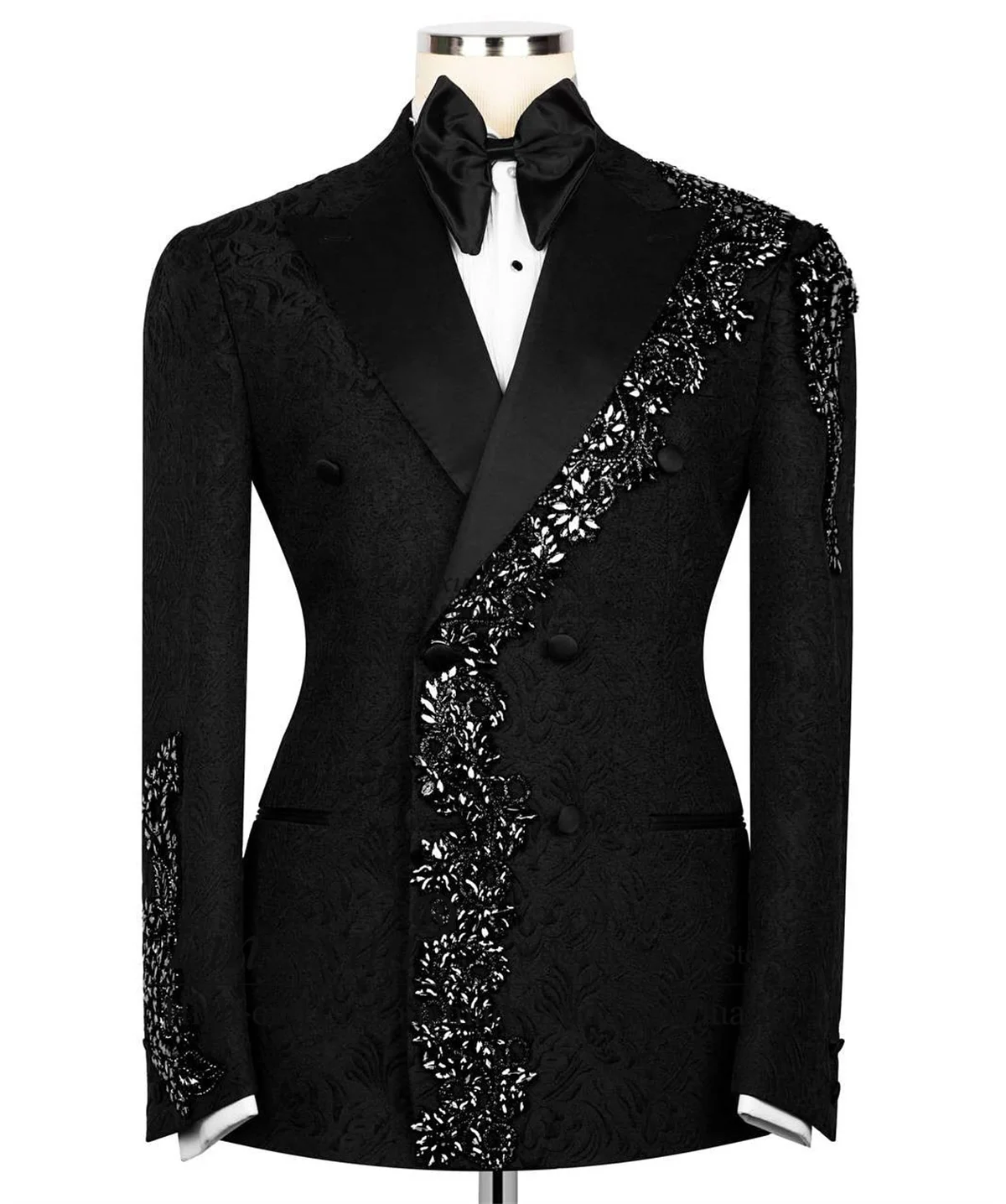 

Luxury Rhinestones Diamond Men Suits 2 Pieces Sets Wedding Tuxedos Customized Slim Groom Double Breasted Blazer Ropa Hombre