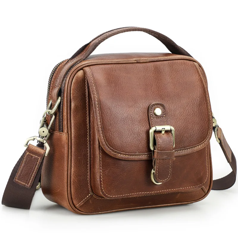 Top Grain Cowhide Men Crossbody Bag Trendy Sling Shoulder Purse Luxury Genuine Leather Male Chest Pack For Travel Street