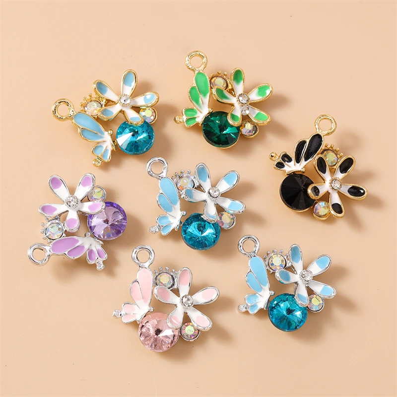 

20pcs Cute Enamel Flower Charms Crystal Flying Butterfly Charms Pendants for Jewelry Making Necklaces Earrings DIY Crafts Supply
