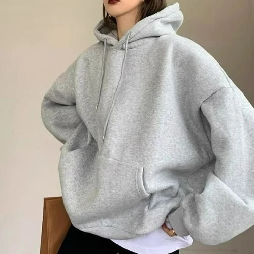 Felpa con cappuccio grigia da donna 2025 Nuovo autunno e inverno con giacca ampia pigra medio lunga con stampa di lettere in velluto