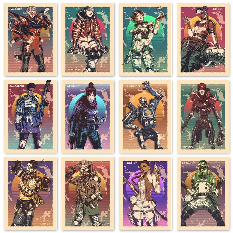 Vintage Apex Legends Art Print Retro Poster Game Character Portrait Canvas Painting Bedside Background Home Bedroom Decoration