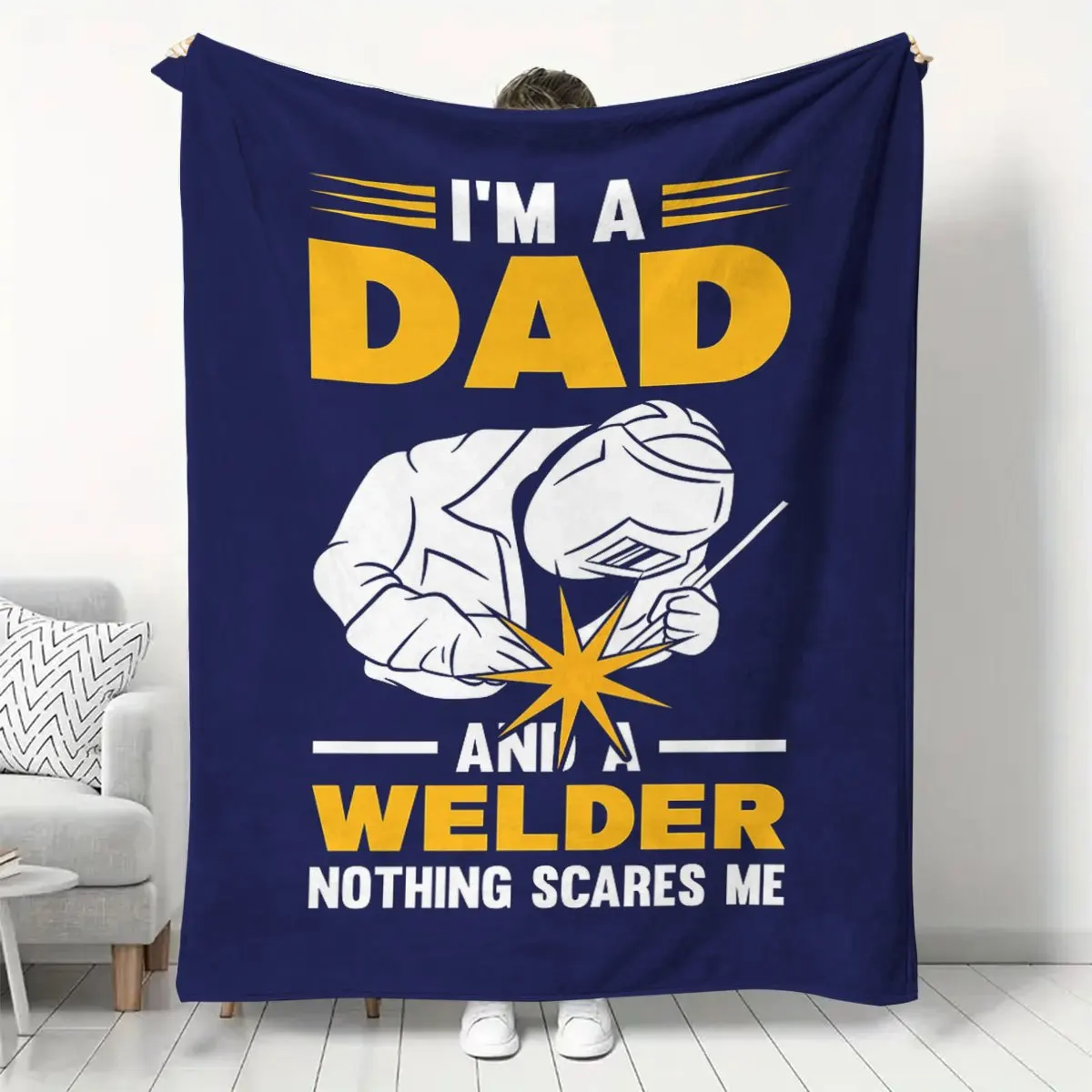 Fun Welding Pattern Flannel printed blanket suitable for all seasons suitable for living room office sofa and travel 180x250CM