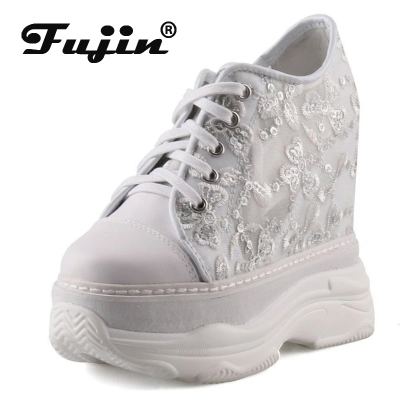 

Fujin 14cm Air Mesh Genuine Leather Chunky Sneaker Fashion Summer High Brand Comfy Booties Mixed Color Shoes Women Ankle Boots