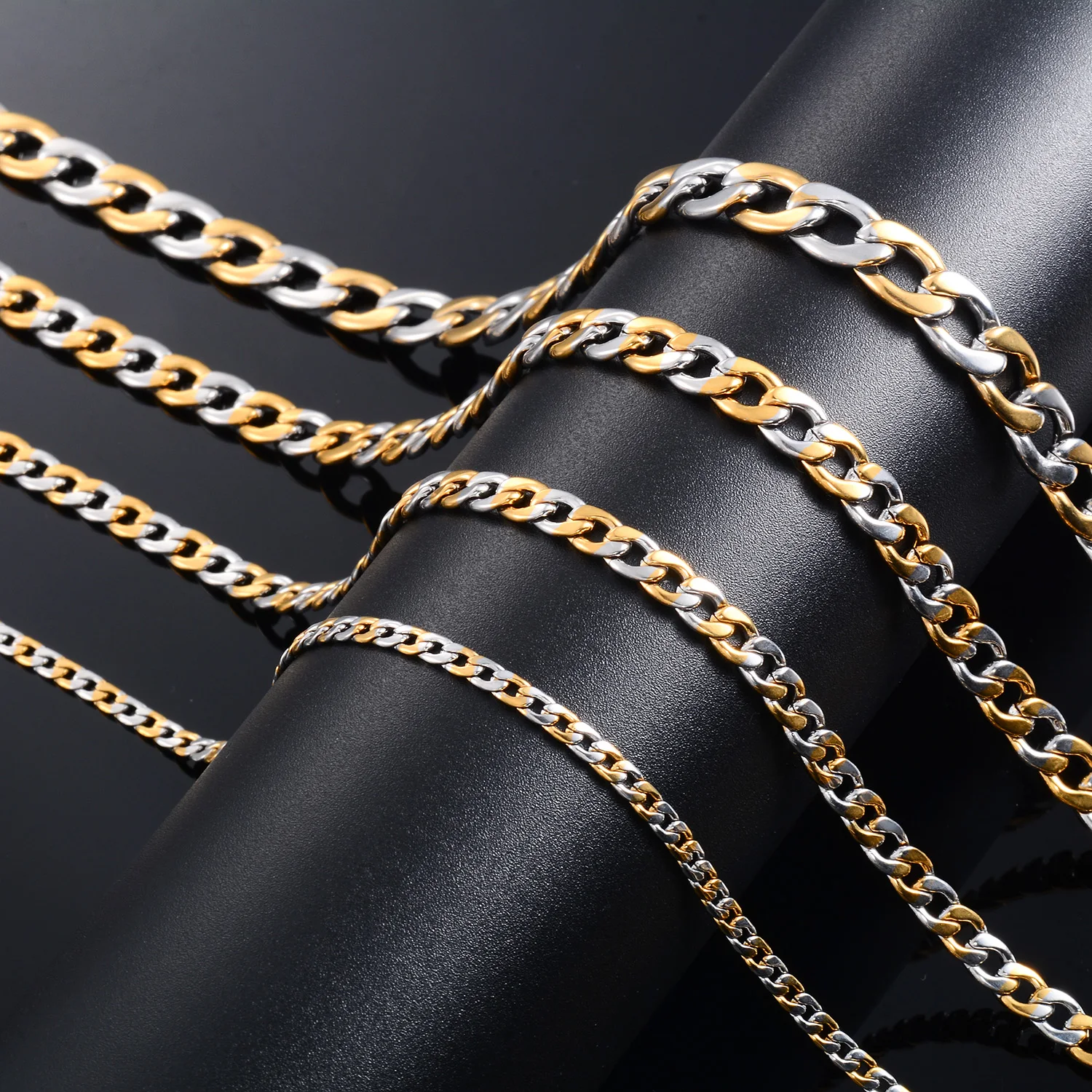 Edelstahl-Figaro-Kette, Hochwertige Halskette, Wasserdicht, Nie Verblassend, Schmuckzubehör, Choker – Detail 3