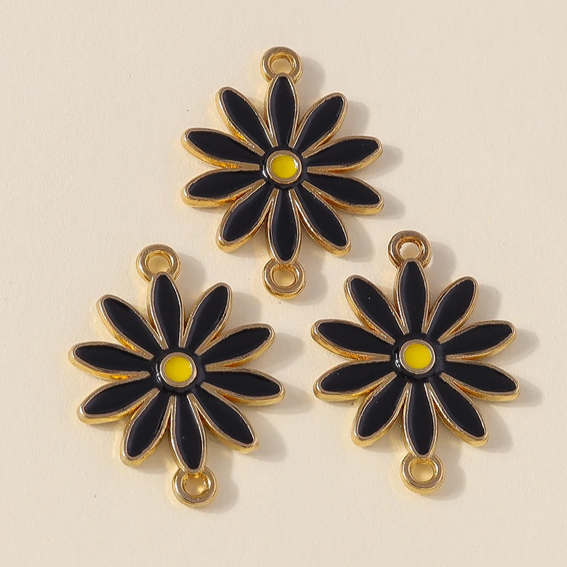 Leslie 10 Stück doppelseitige bunte Gänseblümchen-Blumenanhänger mit zwei Löchern für die Schmuckherstellung, Armband, Halskette, DIY-Schlüsselanhänger – Detail 6