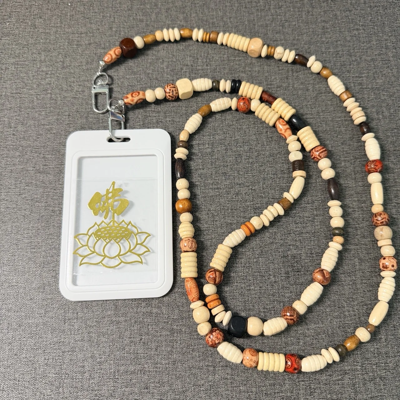 Wood Handwoven Rope Buddha Pattern Metal Phone Sticker Anti-lost Lucky Card Holder