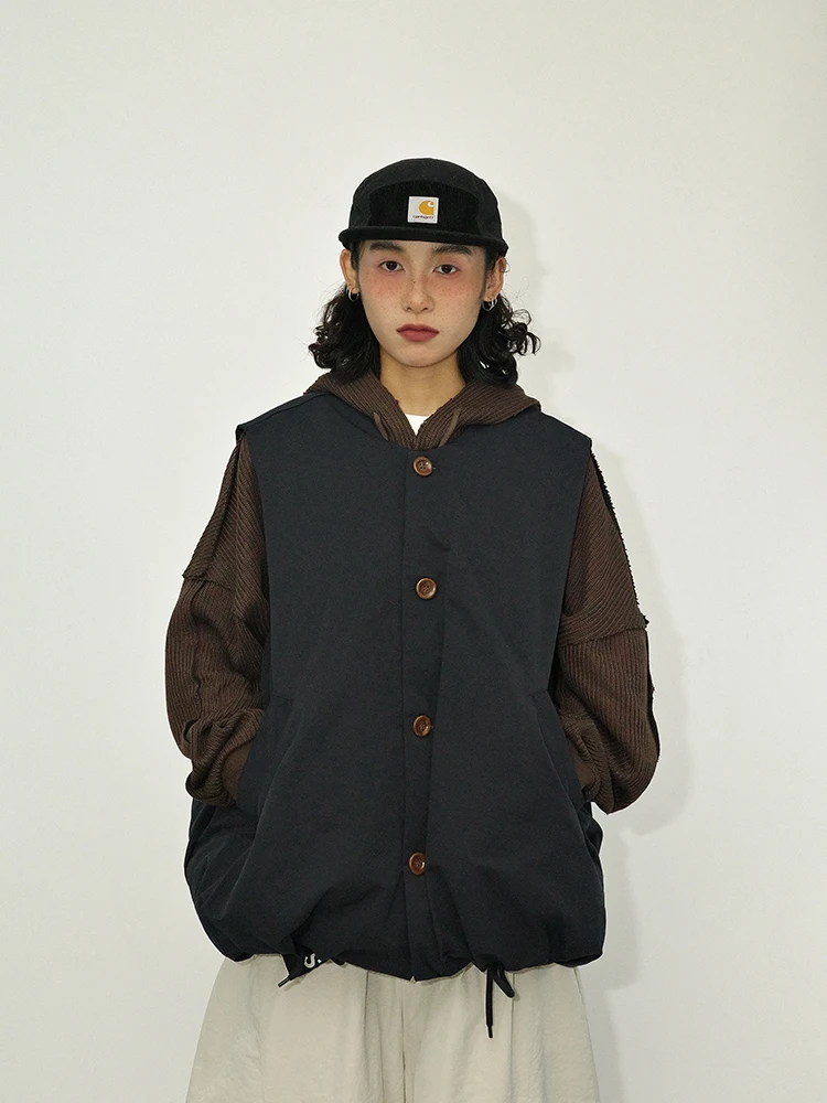 

Ретро-жилет в японском стиле, свободного кроя, из хлопка, для многослойных образов, однотонный, в стиле BF, молодежный, модный, осенняя одежда