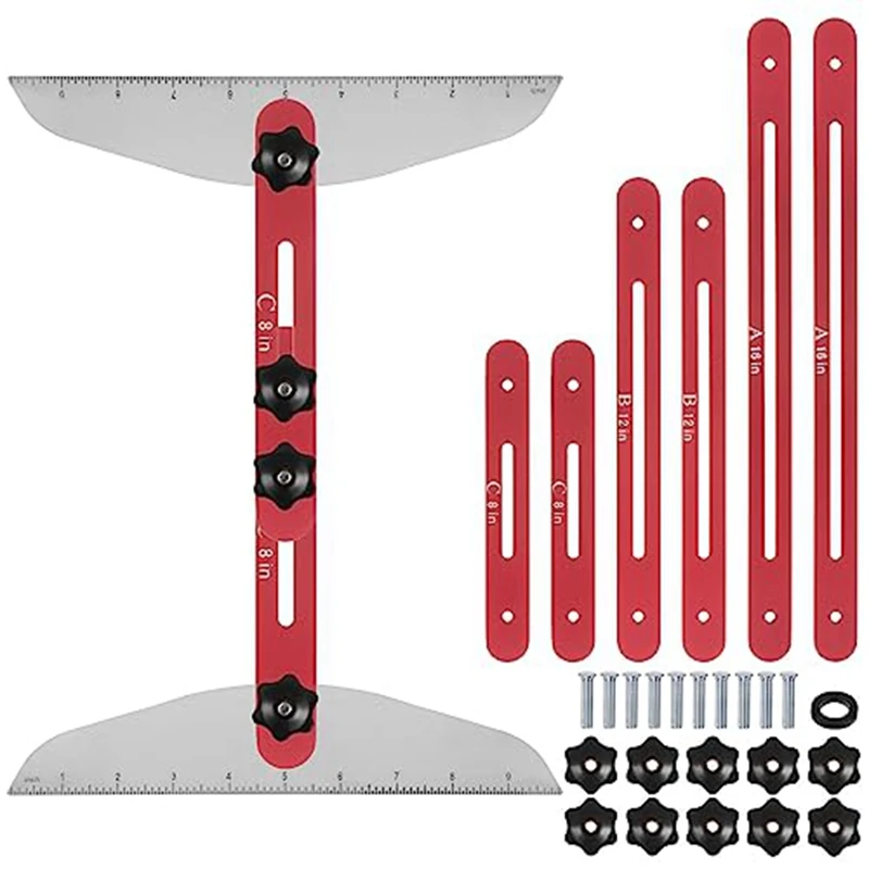 Stair Tread Template Tool 9Inch-54Inch Adjustable Length Stair Measuring Tool Jig For Stair Treads Suitable For Stairs Red