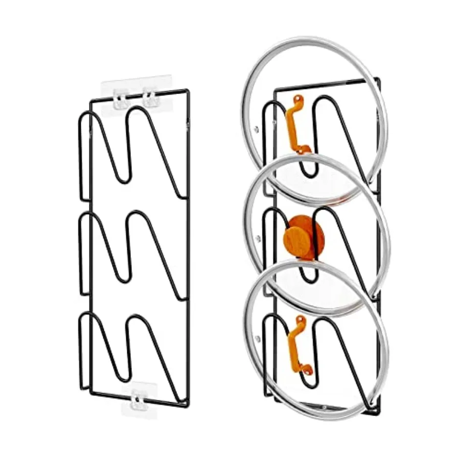 

Pot Lid Organizer Rack, 6-Tier Pot Lids Holder for Cabinet Door/Wall, No Drilling Adhesive Wall/Door Mounted Rustproof Pot and