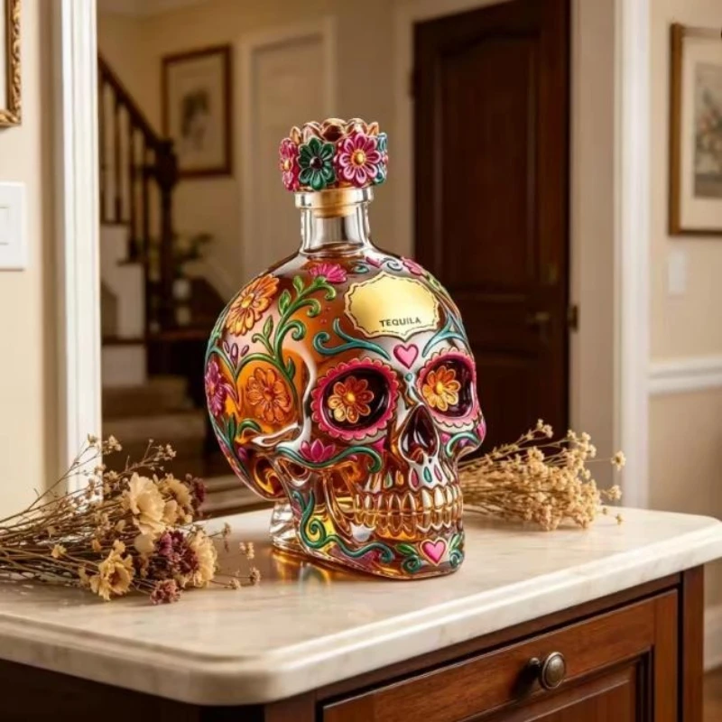 Agave Whiskey Home Decoration Bottle - Mexican Skull Candy Skull Bottle - Bar Decoration - Collection Item