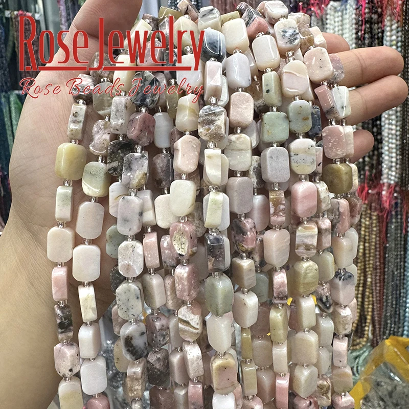 8x12mm Natural Pink Opal Beads Flat Irregular Rectangle Stone Loose Beads For Jewelry Making DIY Bracelets Necklace Accessories