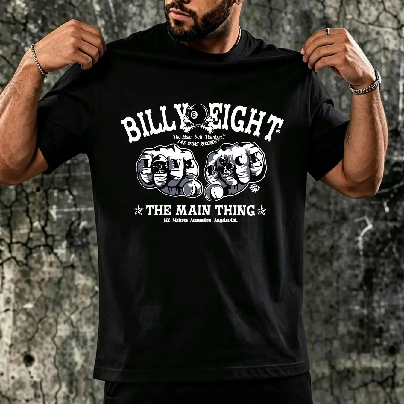 washed T Shirt LOVE Rock billy Eight Mens Black Biker Rocker a USA vintage Washed Casual designer clothes Unisex Soft fashion