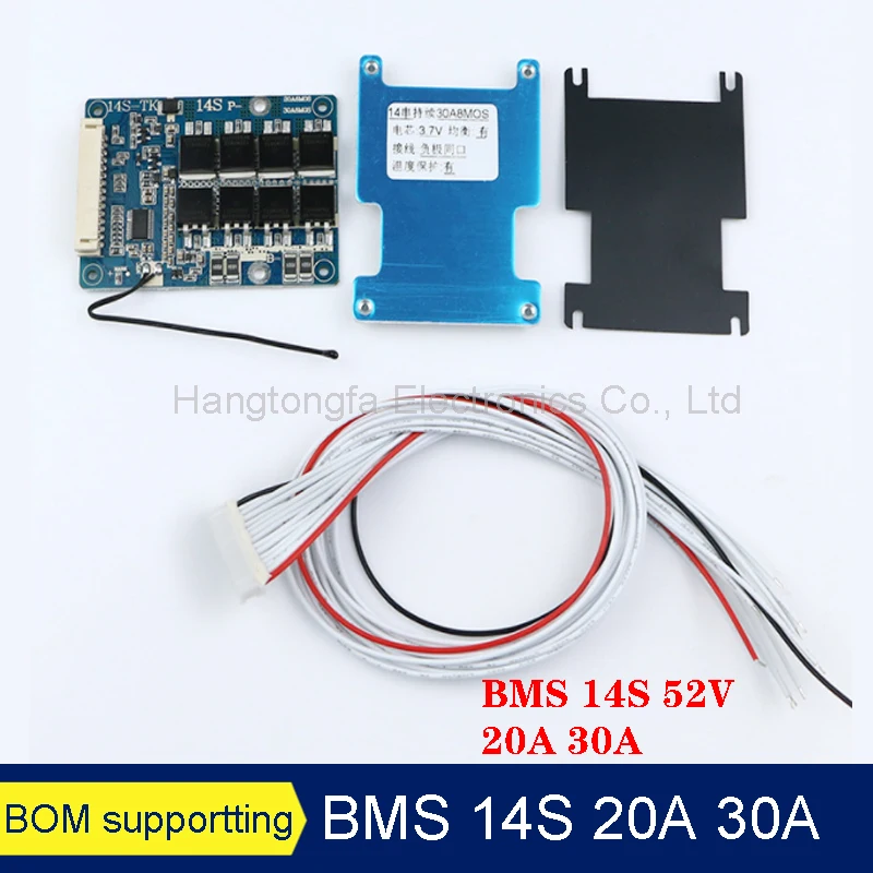 BMS 14S 20A 30A 52V trójskładnikowa bateria litowa płyta ochronna ładowania z równowagą kontroli temperatury 18650