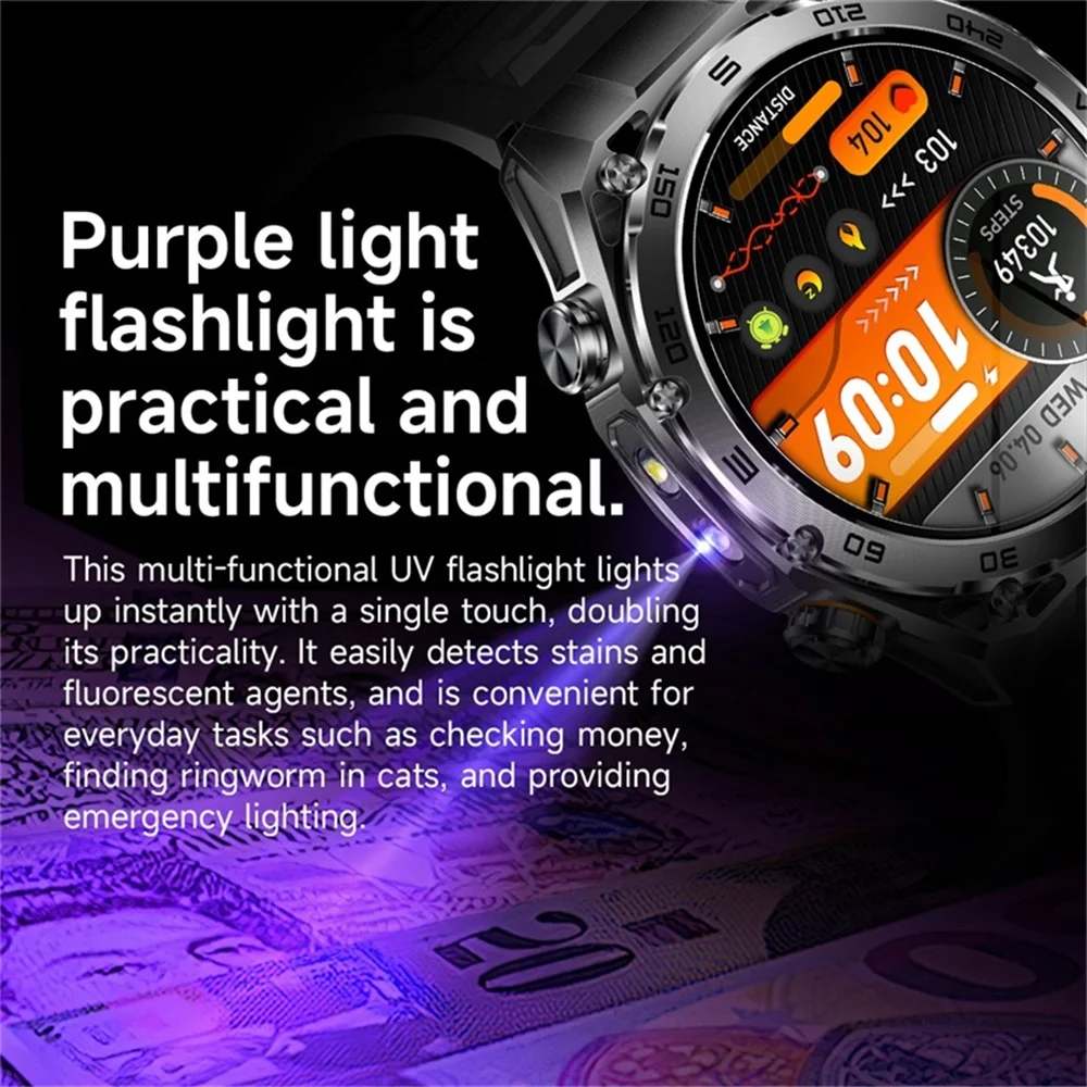 Outdoor Sports Clock Blue Tooth Call UV Lamp Flashlight IP68 Waterproof Smart Watch Heart Rate Health Weather Smartwatch 1000MAH view 4