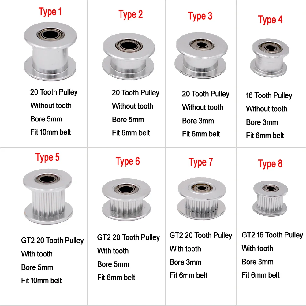 2M 2GT 20 Teeth synchronous Wheel Idler Pulley Bore 3/4/5mm with Bearing Black for GT2 Timing belt pulleys For Width 6/10MM