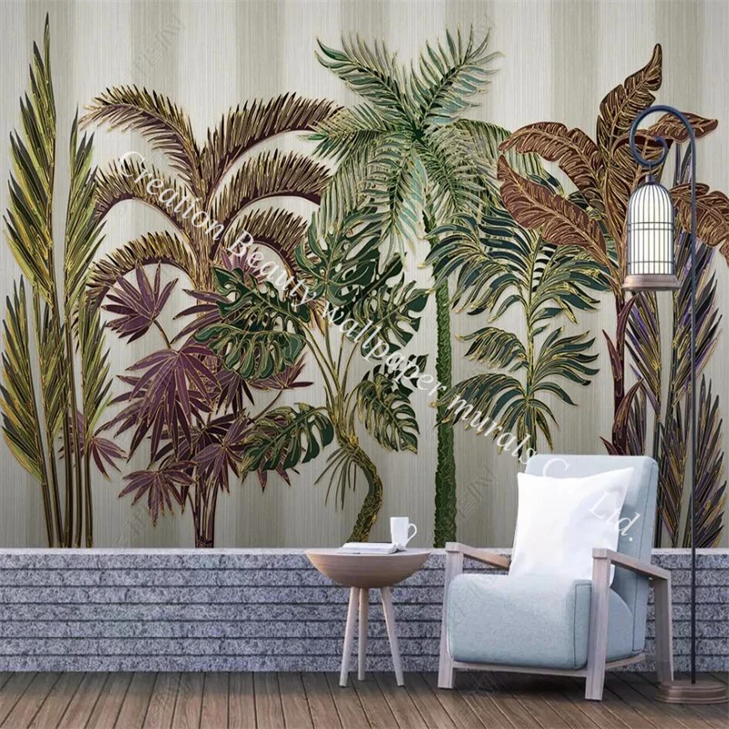 Nordic Tropical Plant Forest Light Luxury Relief Gold Line Backdrop Wallpaper for Living Room Bedroom TV Sofa Wall Paper 3d