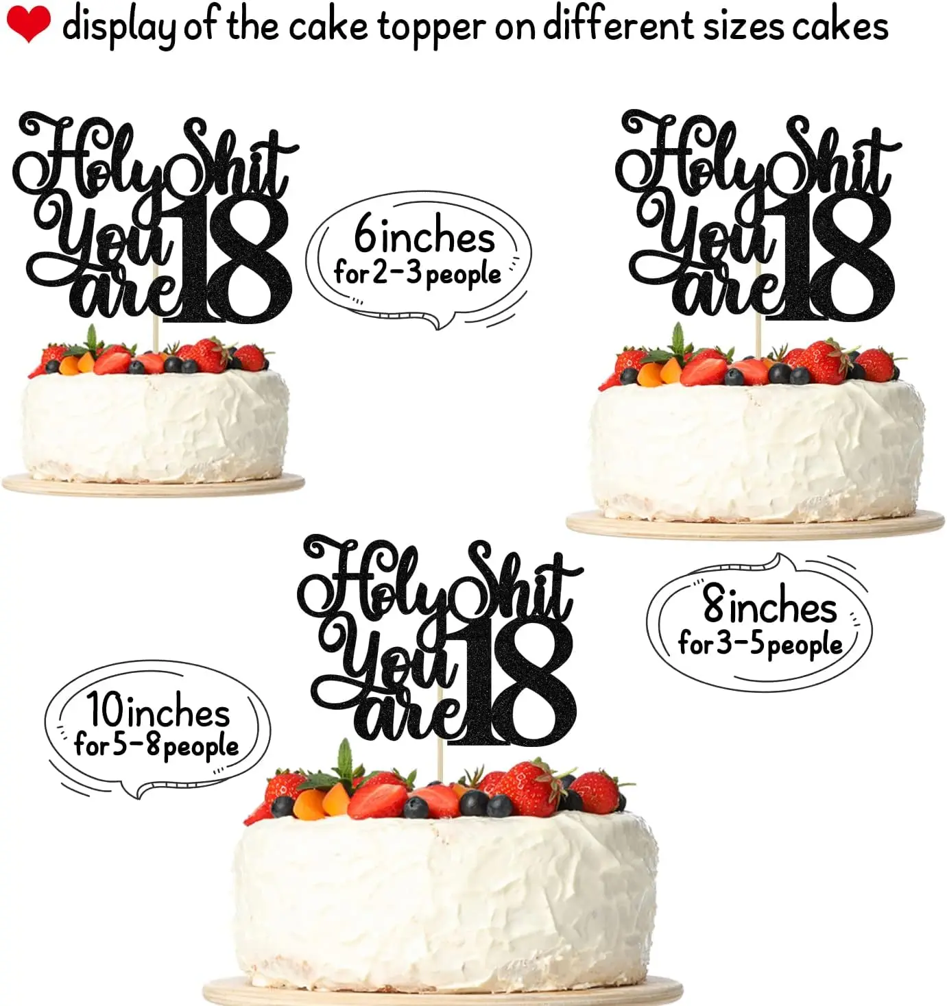 1Pack Happy 18th Birthday Cake Topper,Cheers to 18 Years Cake Decor, Funny 18th Birthday Decorations Supplies Black Glitter
